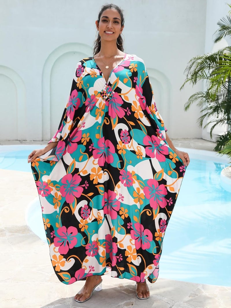 KEYLORTING Women's Plus Size Kaftan Dress – Plus Size Maxi Dress Moo Moos Beach Cover Up,Bathing Suit Cover-Up Loungewear - Image 2